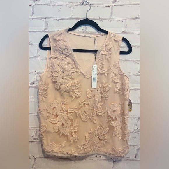 Tahari Women’s Embroidered Mesh Blouse – Blush Pink, Size Small (NWT) - Picture 1 of 6